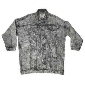 Whipp Acid Stone Wash Jean Jacket Womens Small Bomber Turck Long Black Charcoal